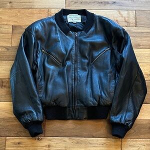 Vintage Black Leather Bomber Jacket
